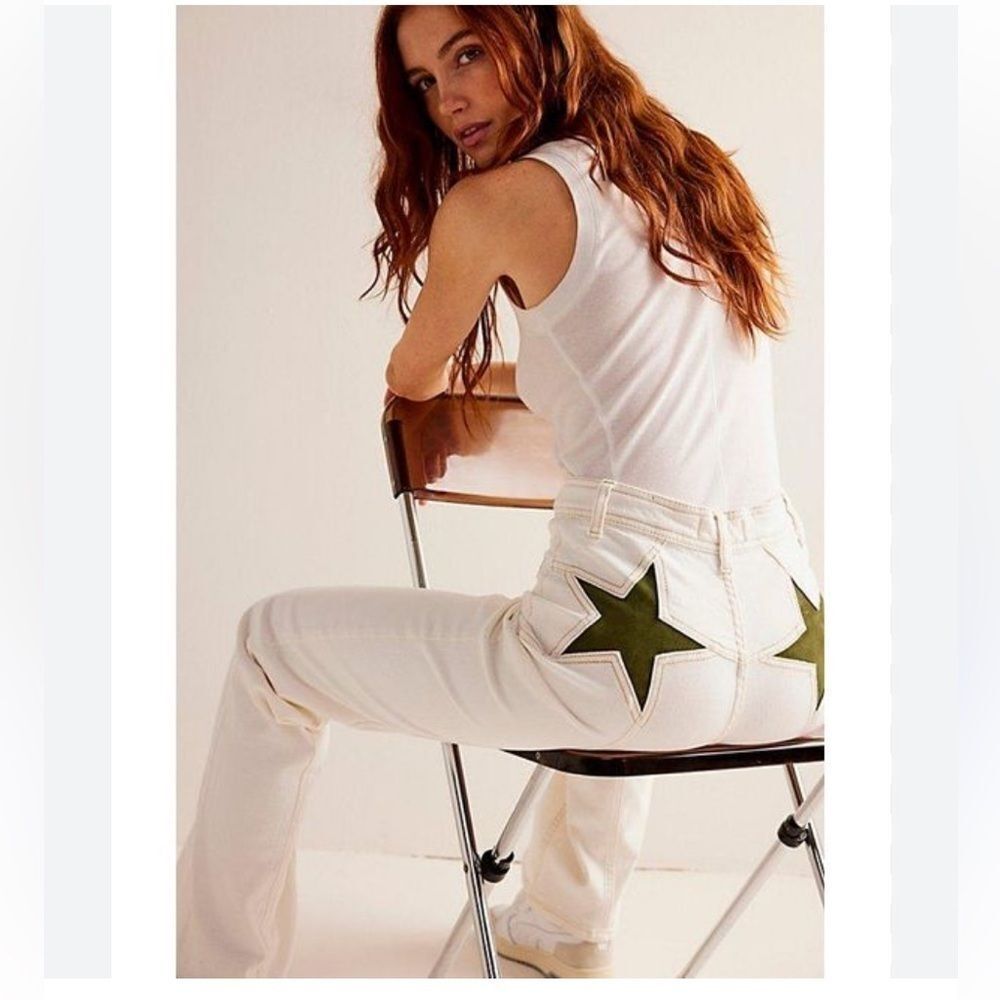 We The Free 25 Free People Firecracker Flare Jeans Star Pockets White